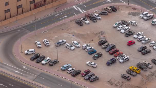 Car Parking Lot Viewed Timelapse Aerial View Top View Vehicles — Stockvideo