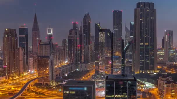 Panorama Dzielnicy Dubai Financial Center Wysokimi Drapaczami Chmur Oświetleniem Dnia — Wideo stockowe