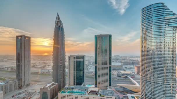 Widok Nieba Drapacze Chmur Podczas Zachodu Słońca Dubaju Centrum Miasta — Wideo stockowe