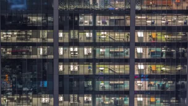 View Windows Open Space Offices High Class Building Night Timelapse — Stockvideo