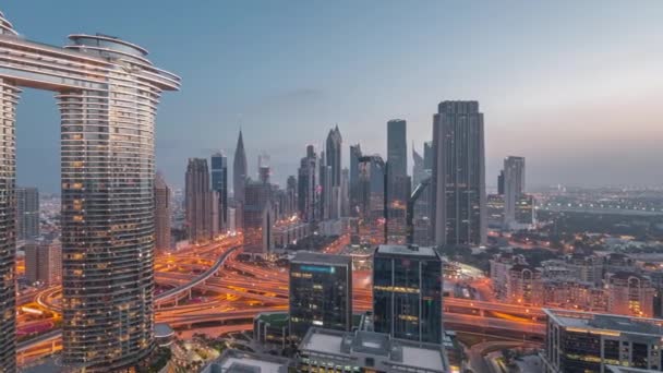 Futuriste Dubai Downtown Quartier Financier Horizon Aérien Nuit Jour Transition — Video