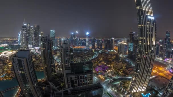 Aerial Panoramic View Big Futuristic City All Night Timelapse Business — Stockvideo