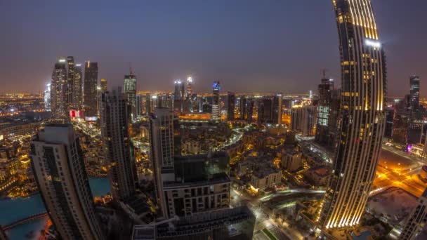 Aerial Panorama Big Futuristic City Night Day Transition Timelapse Business — Stockvideo