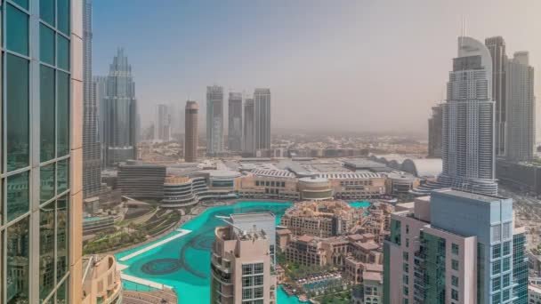 Dubai Centro Con Fontane Moderna Architettura Futuristica Durante Tutto Giorno — Video Stock