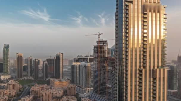 Panorama Mostrando Horizonte Panorâmico Aéreo Uma Grande Cidade Futurista Durante — Vídeo de Stock