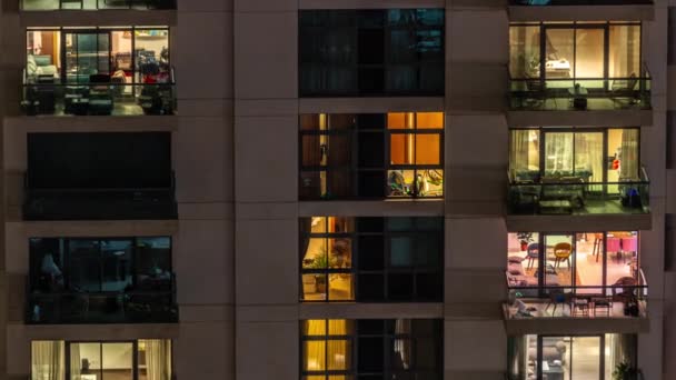 Finestre Condominio Notte Timelapse Luce Stanze Illuminate Case Paesaggio Urbano — Video Stock