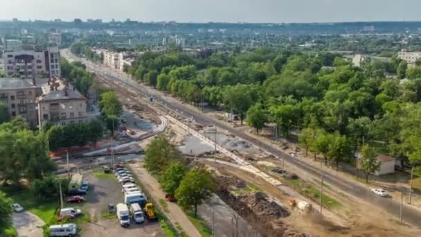 Panoramic Aerial View Road Big Construction Site Timelapse Concrete Works — ストック動画