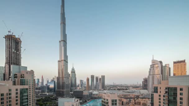 Dubai Downtown Stadtpanorama Mit Den Höchsten Wolkenkratzern Rund Den Tag — Stockvideo