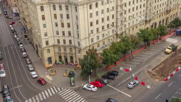 Constitution Square Historical Buildings Aerial Timelapse Kharkiv Ukraine Traffic Road — Vídeos de Stock