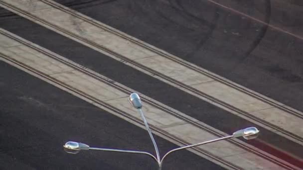 Intersection City Street Newly Reconstructed Tram Tracks Aerial View New — Video