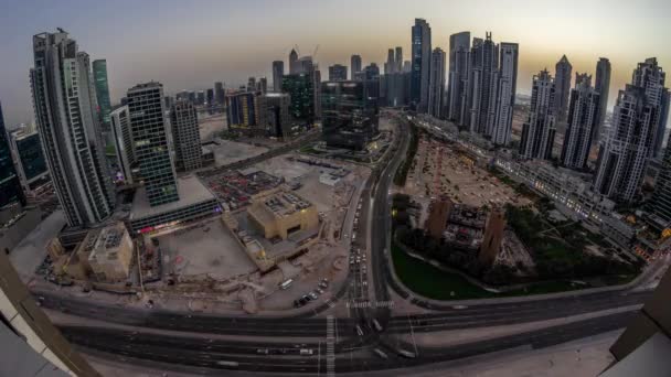 Panoramautsikt Över Bay Avenue Med Moderna Torn Bostadsutveckling Business Bay — Stockvideo