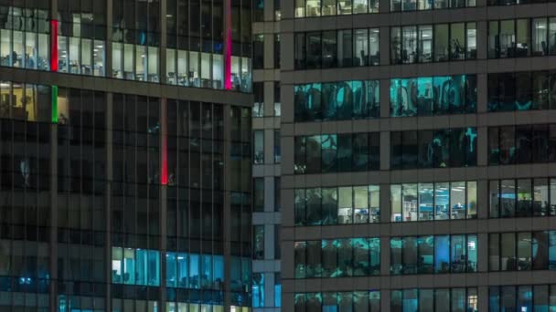 Close View Panoramic Office Windows Skyscrapers International Business Center City — Vídeo de Stock