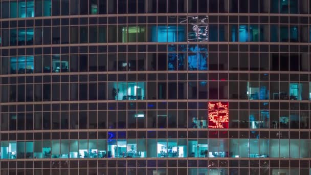 Close View Office Windows Skyscrapers International Business Center City Night — Vídeo de Stock