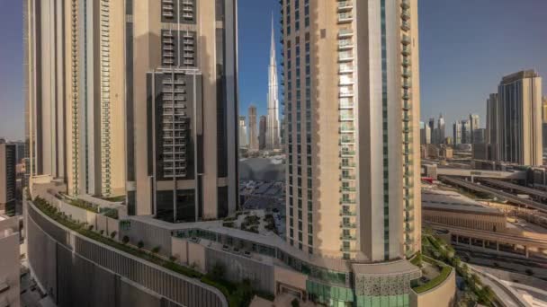 Arranha Céus Mais Altos Após Nascer Sol Centro Cidade Dubai — Vídeo de Stock