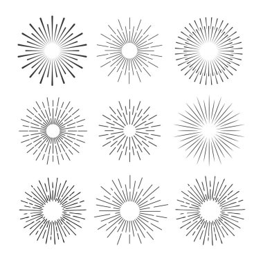 Klasik güneş patlaması elementleri seti. vektör illüstrasyonu