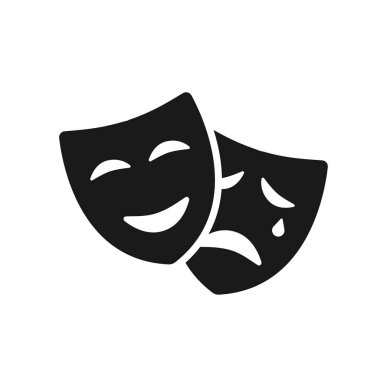 Beyaz arkaplanda maskeli vektör simgesi. Komik ve trajik maske simgesi