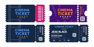Arka planda sinema biletleri. Geçiş biletini filme aldım. Vektör illüstrasyonu