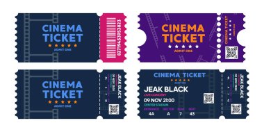 Cinema tickets on background. Pass ticket on film. Vector illustration clipart