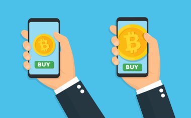 Bitcoin konsepti. Vektörü al ya da sat