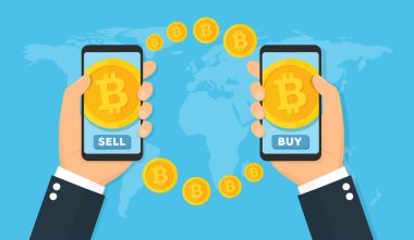 Bitcoin konsepti. Vektörü al ya da sat