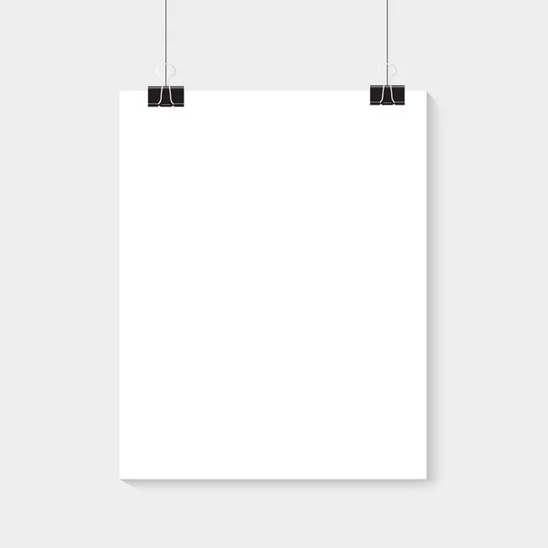 Bílý Plakát Visí Vysmívat Prázdnému Papíru — Stockový vektor