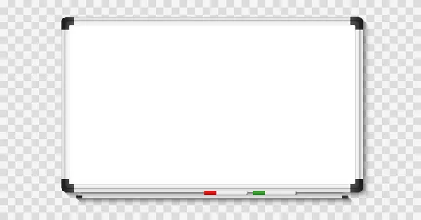 Порожня Біла Дошка Маркера Прозорому Фоні Реалістичний Офіс Вітборд Векторні — стоковий вектор