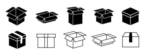 Geopende Gesloten Kartonnen Doos Vectorillustratie — Stockvector