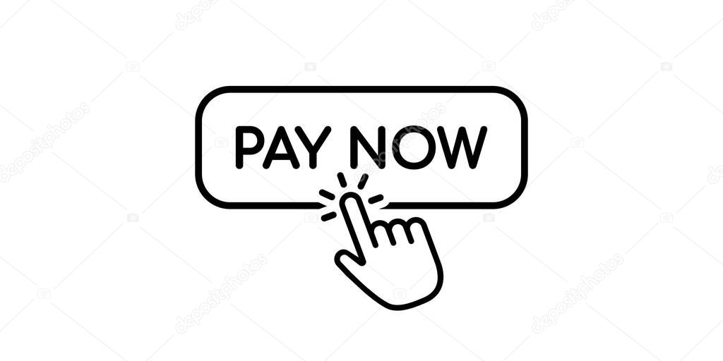 Pay now icon in flat style and hand cursor