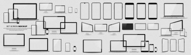 Büyük minimalist cihaz seti. Akıllı telefon, tablet, dizüstü bilgisayar, bilgisayar ve televizyon. Vektör koleksiyonu