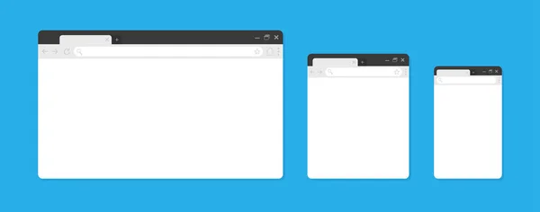 空白浏览器窗口 浏览器的模型 计算机 平板电脑 电话大小 — 图库矢量图片