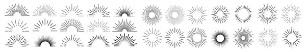 Сонячні Промені Вручну Намальовані Лінійний Малюнок Мега Сет — стоковий вектор
