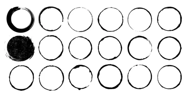 Grunge Circle Brush Ink Frames Set Vector Illustration — Stock Vector