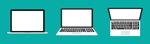 Laptop Lapos Vektor Ikon Illusztrációs Készlet — Stock Vector