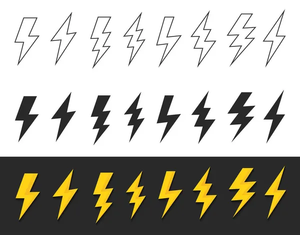 Lightning Bolt Icons Black White Illustration — Stock Vector