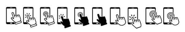 Χέρι Αφής Οθόνη Smartphone Εικονίδιο Κάντε Κλικ Στο Smartphone Εικονίδιο — Διανυσματικό Αρχείο