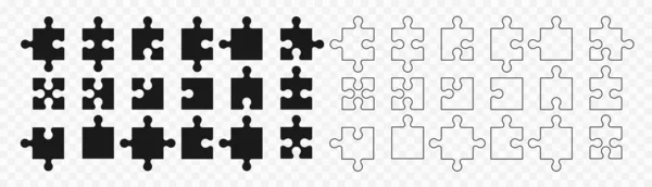 Jeu Puzzle Différentes Tailles Puzzle Pièces Ensemble Vectoriel Séparer Capacité — Image vectorielle