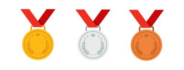 Altın, gümüş ve bronz madalya kümesi. Vektör simgesi