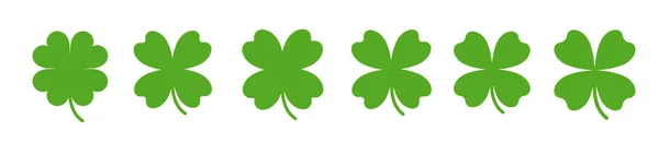 Zöld Szerencsés Four Leaf Clover Ikon Készlet — Stock Vector
