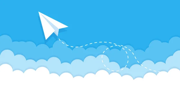 Fliegendes Papierflugzeug Auf Dem Blauen Himmelsvektorsymbol — Stockvektor