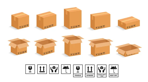 Caja Cartón Abierta Cerrada Ilustración Vectorial — Vector de stock