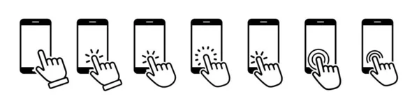 手动触摸屏幕智能手机图标 按一下智能手机 矢量图标 — 图库矢量图片