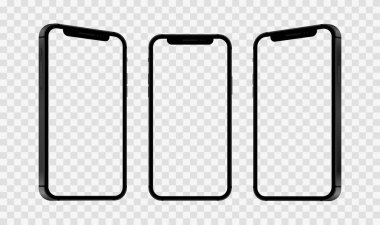 Modern nesil akıllı telefon iPhone x 'inin gerçekçi set vektör illüstrasyon modeli