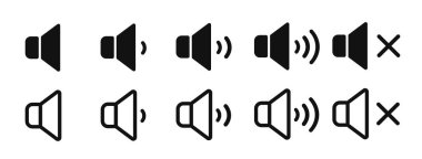 Audio speaker volume icons. Sound volume icons set clipart