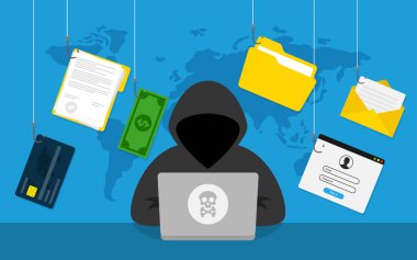Hackleme konsepti. Kişisel bilgiler ve kredi kartı detayları.