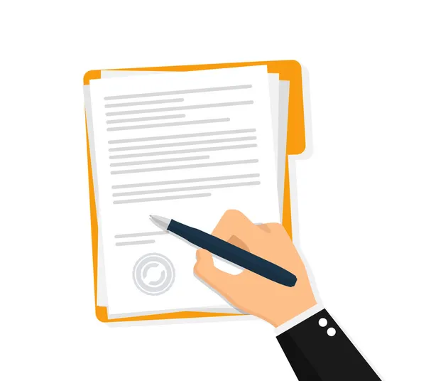 Hands Signing Document Vector Flat Illustration Design — Stock Vector