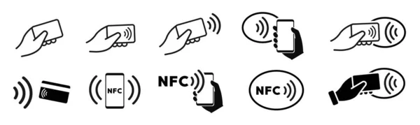 Conjunto Iconos Concepto Nfc Pago Sin Contacto — Vector de stock