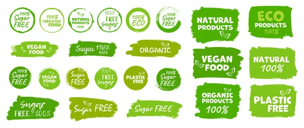 Etykiety Emblematy Żywności Ekologicznej Naturalnej Zdrowej Świeżej Wegetariańskiej — Wektor stockowy