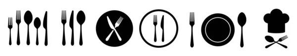 叉刀和勺子集矢量图标 — 图库矢量图片