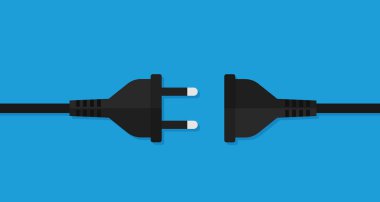 Elektrik prizi ve fişler düz stil simgesine takılır. Vektör illüstrasyonu