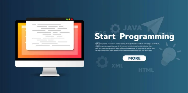 Programmering Kurser Och Kodning Datorn Vektor Platt Illustration — Stock vektor